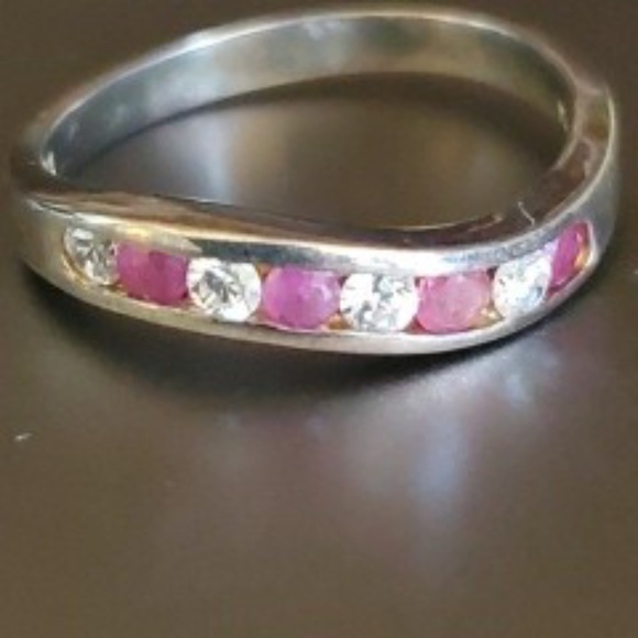 Sterling Silver Ruby CZ Women's Ring Band Signed PAJ Size 6 - Picture 1 of 3